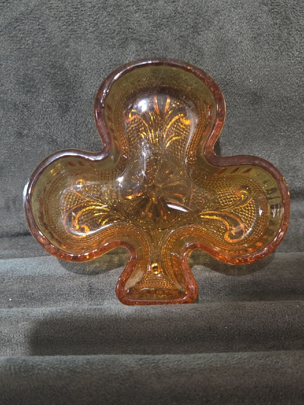 Decorative Amber Glass Clover-Shaped Accent Bowl